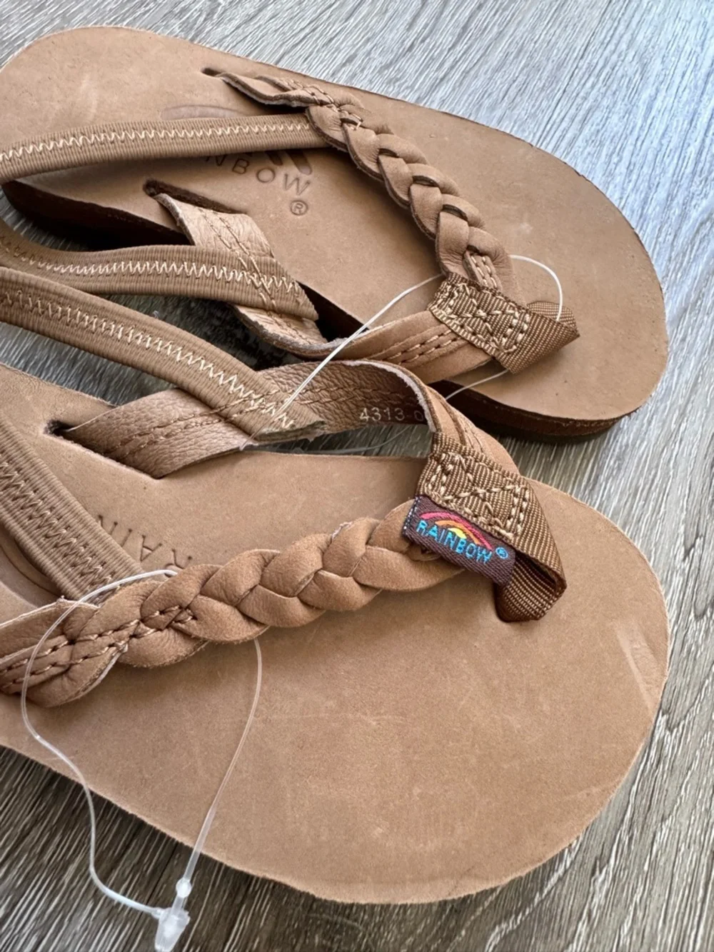 Rainbow Kids Flirty Braidy Leather Flip Flops Brown Slingback Sandals Size 5/6